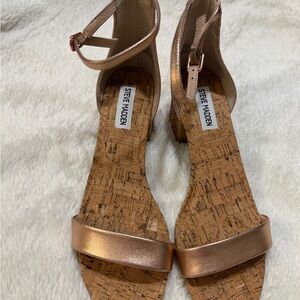 Steve Madden Metallic Rose Gold Cork Wedge Sandals